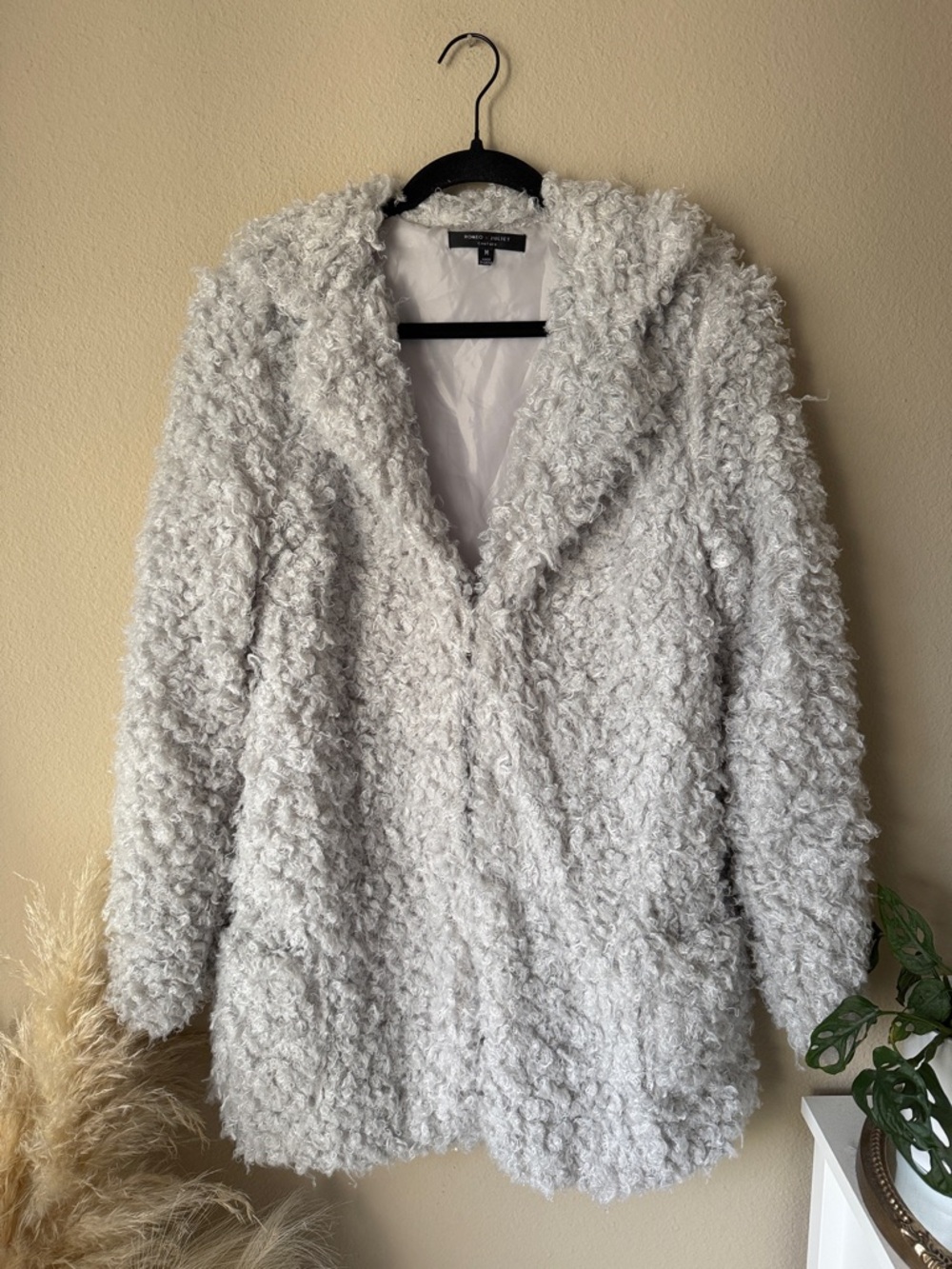 Romeo & Juliet Couture Light Blue Gray Teddy Jacket Coat Shaggy Spring
